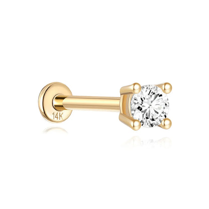 AIDE Single 1piece 14K Solid Gold Jewelry Stud Earring For Women Simple Mini Puncture Earrings Yellow Gold Jewelry Birthday Gift