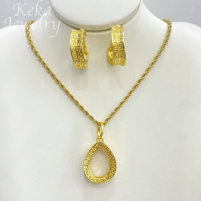 Dubai Golden Jewelry Sets for Women Luxury Italian Bridal Necklace Pendant Earrings Wedding Party Accessories Lady Gifts