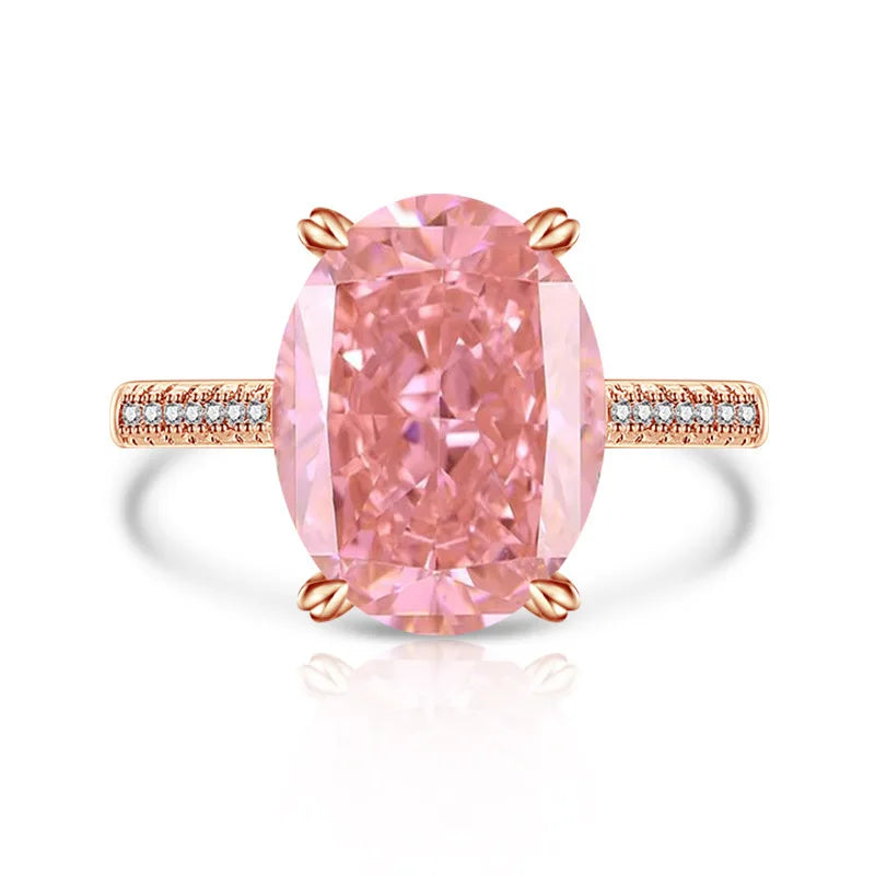 925 Sterling Silver Luxury Atmospheric Sparkle Pigeon Egg Zircon Ladies Ring Rose Gold Jewelry