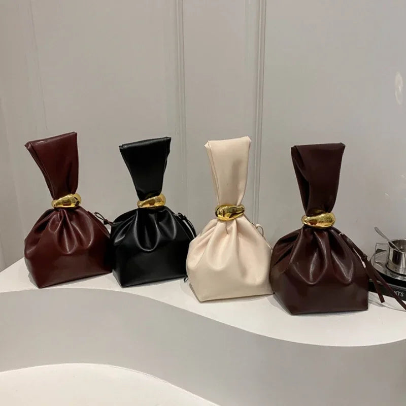 Fashion Pu Leather Women Handbags Vintage Pleated Design Ladies Small Tote Bag Elegant Evening Bags Female Bucket Dinner Purse