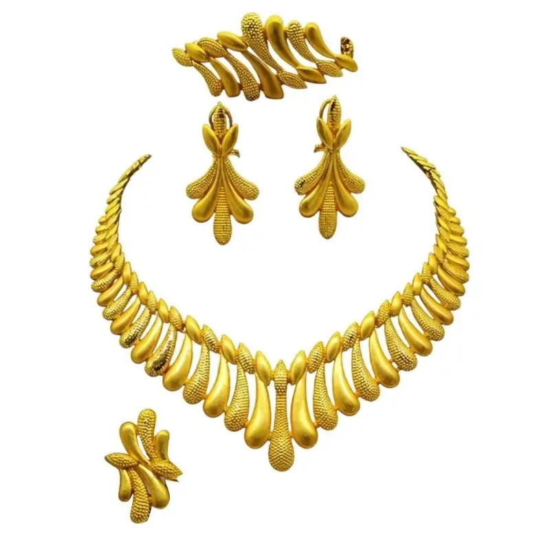 39BB Versatile Gold Color Jewelry Set Necklace and Earrings For Bridesmaids And Formal Wear Bridal Wedding