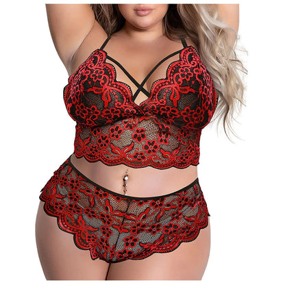 Plus Size Bra 2 Pieces Sets Sexy Lingerie Women Lace Embroidery Bra & Brief Sets Underwear Sleepwear Pajamas Exotic Set 4XL