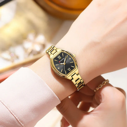 CURREN Gold Watches for Women Dainty Watches Luxury Ladies Dress Stainless Steel Bracelet Watch Analog Quartz Waterproof Watch