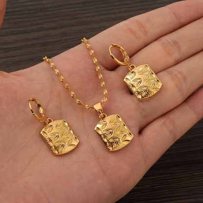 Fashion Gold Color Jewelry for Women Necklace Earrings Set Party Accessories Dubai India Africa Gift