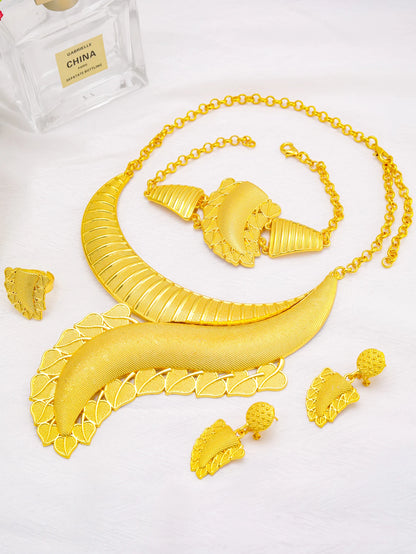 Dubai Fashion Gold Color Jewelry Set Pendant Necklace for Women Bracelet Earrings Ring Luxury Wedding Party Gift