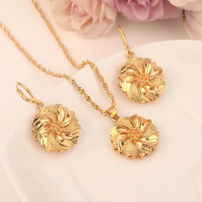 Fashion Gold Color Jewelry for Women Necklace Earrings Set Party Accessories Dubai India Africa Gift