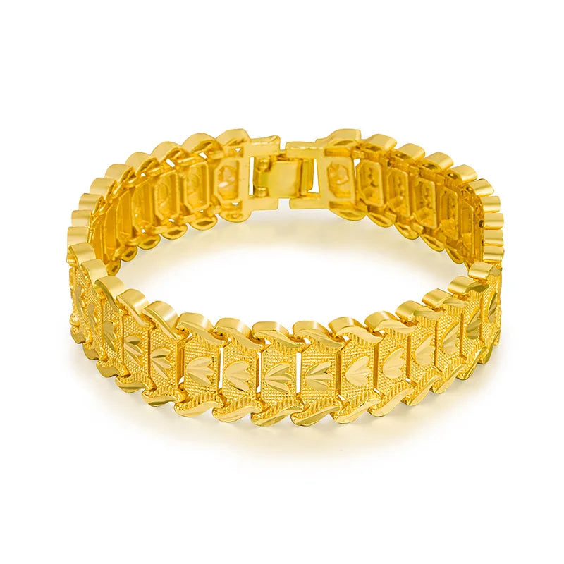 24K Gold Bracelet Electroplated Gold Jewelry 2 Men's Wide Bracelet Bracelet 21CM