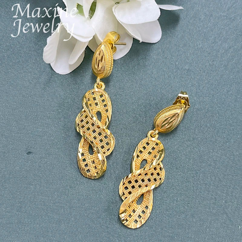 18K Gold Plated Jewelry Set for Women Fashion Necklace Earrings Eardrop Dubai Trendy Female Luxury Retro Wedding Party Gifts