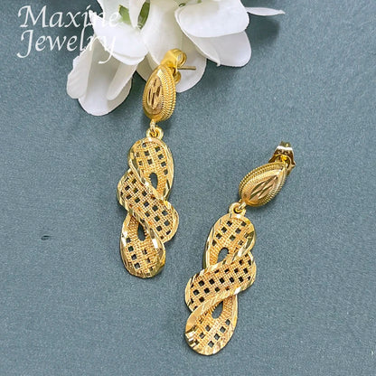18K Gold Plated Jewelry Set for Women Fashion Necklace Earrings Eardrop Dubai Trendy Female Luxury Retro Wedding Party Gifts