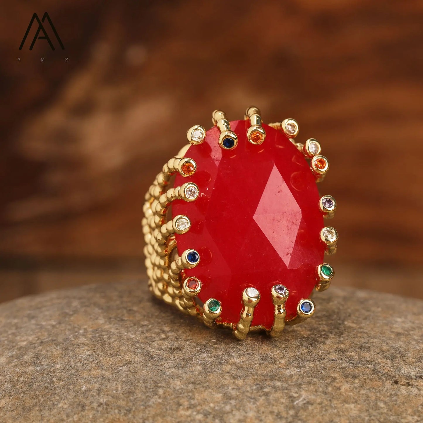 Luxury Vintage Gemstone Ring 18K Gold-Plated Women's Ring Natural Crystal Labradorite Rings Daily Wear Jewelry Gift Jewels