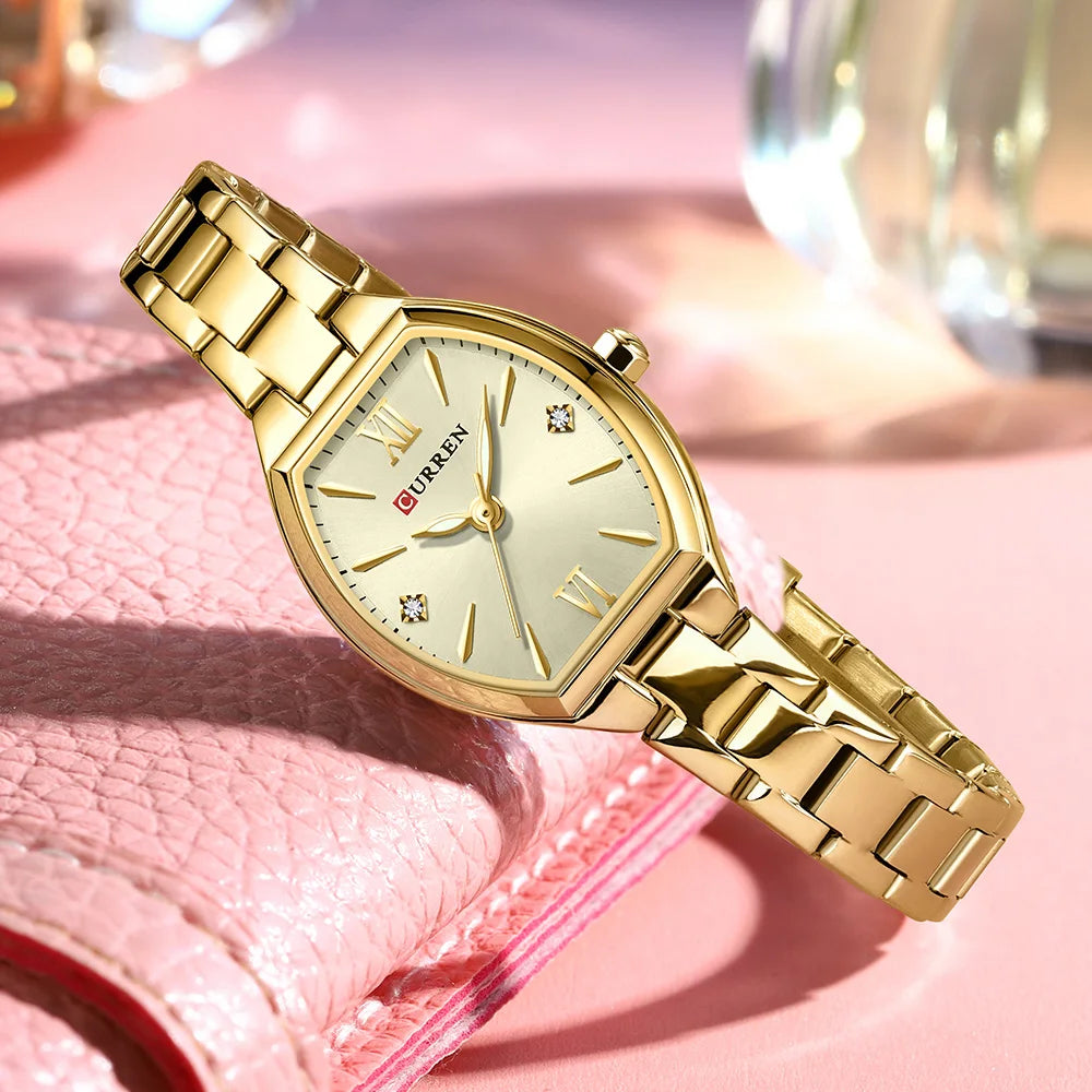 CURREN Gold Watches for Women Dainty Watches Luxury Ladies Dress Stainless Steel Bracelet Watch Analog Quartz Waterproof Watch