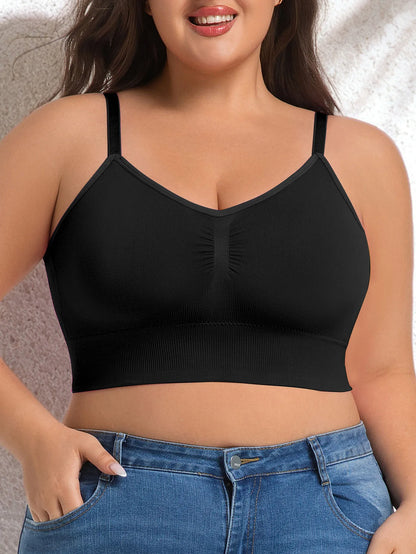 Plus Size Women Yoga Sports Bra, Front Ruched Design Wire-Free Bra with Removable Pads, Adjustable Straps Integrated Beauty Back