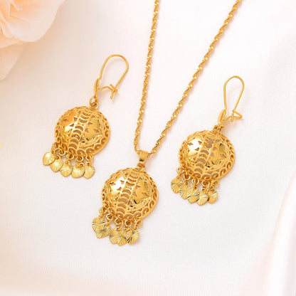 Fashion Gold Color Jewelry for Women Necklace Earrings Set Party Accessories Dubai India Africa Gift