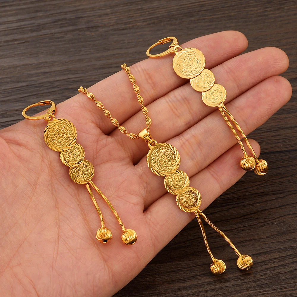 Fashion Gold Color Jewelry for Women Necklace Earrings Set Party Accessories Dubai India Africa Gift