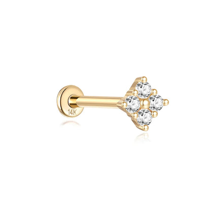 AIDE Single 1piece 14K Solid Gold Jewelry Stud Earring For Women Simple Mini Puncture Earrings Yellow Gold Jewelry Birthday Gift