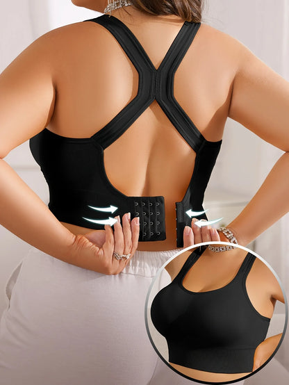 Plus Size Women's Sports Bra with Cross Straps And Padding,Push-Up,Comfortable,High-Elasticity,Breathable,Skin-Friendly
