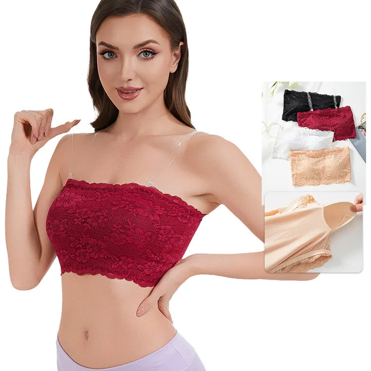 Plus Size Lace Bra Women Strapless Sexy Bra Comfortable Breathable Summer Sports Bra With Elastic Chest Strap