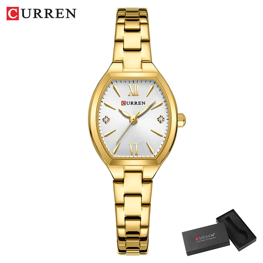 CURREN Gold Watches for Women Dainty Watches Luxury Ladies Dress Stainless Steel Bracelet Watch Analog Quartz Waterproof Watch