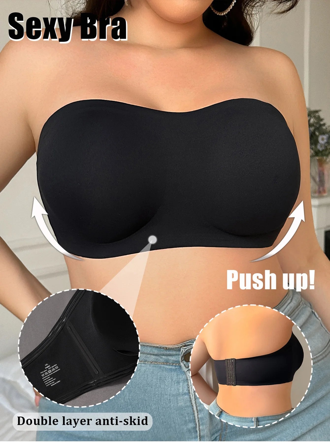 Plus Size Strapless Bandeau Bra - Wireless Support Extended Coverage