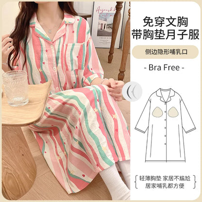Plus Size Bra Free Nightgown Summer Cloud Cotton Short-sleeved Maternity Home Dress Loose Postpartum Breastfeeding Loungewear