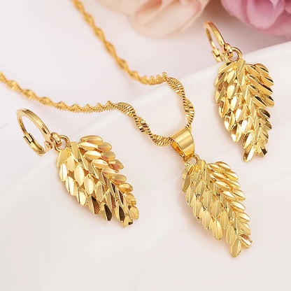 Fashion Gold Color Jewelry for Women Necklace Earrings Set Party Accessories Dubai India Africa Gift