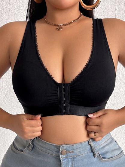 Plus Size Bust Women Bra Full Cup Wireless Unlined Push Up Brassiere Front Closure Anti Sagging Shaping Comfort Bra