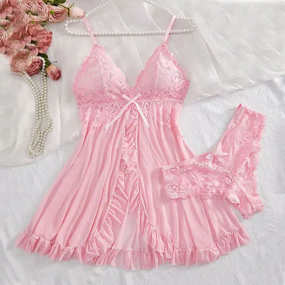 Women's Plus Size Bra Thong Nightgown Set Tulle Sexy Lingerie Exquisite Woman Lencerias Hot Underwear Pajamas G-string Suits