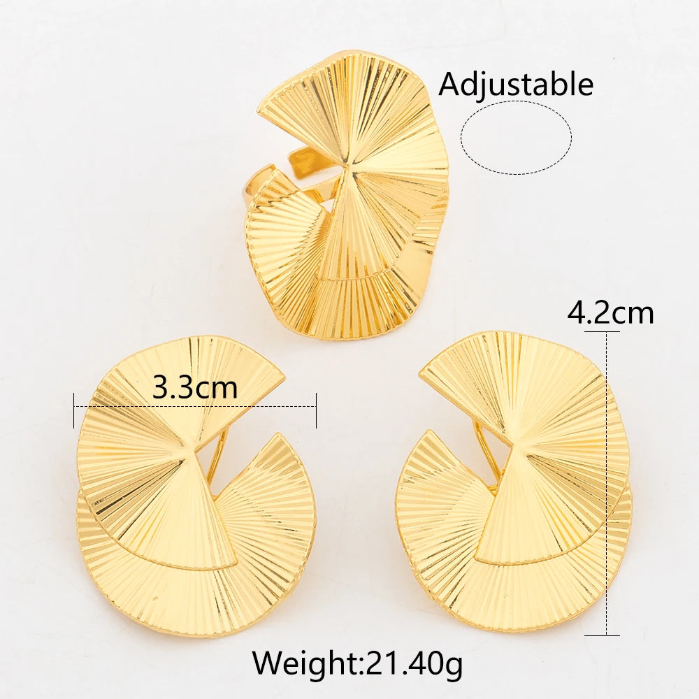Gold Plated Jewelry Sets for Women Geometry Earrings Adjustable Ring Wedding Jewelry Accessories Fashion Party Weddings Gifts