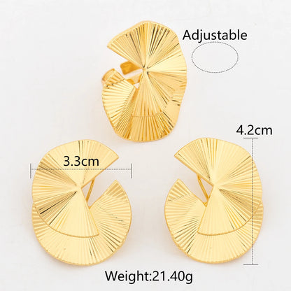 Gold Plated Jewelry Sets for Women Geometry Earrings Adjustable Ring Wedding Jewelry Accessories Fashion Party Weddings Gifts