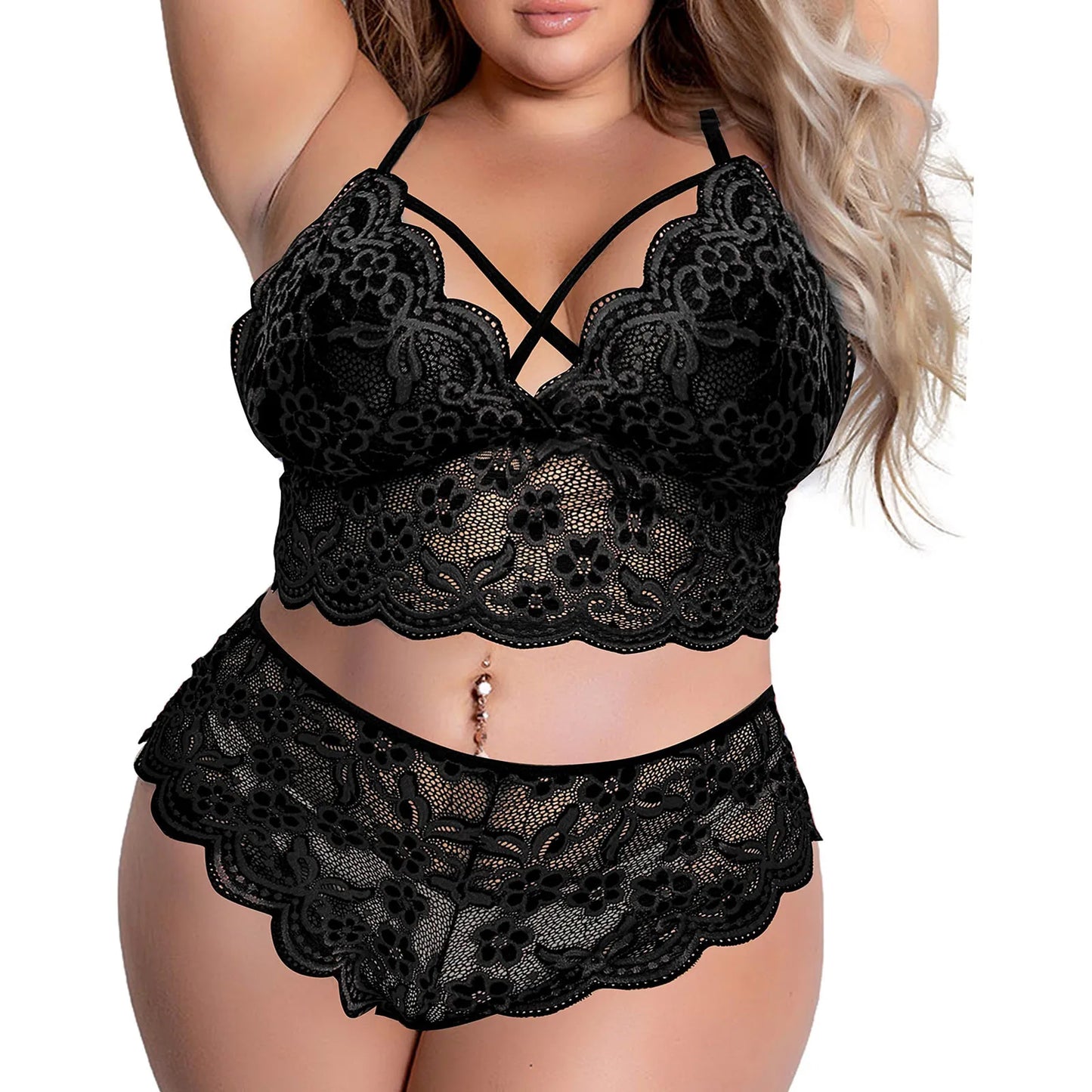 Plus Size Bra 2 Pieces Sets Sexy Lingerie Women Lace Embroidery Bra & Brief Sets Underwear Sleepwear Pajamas Exotic Set 4XL