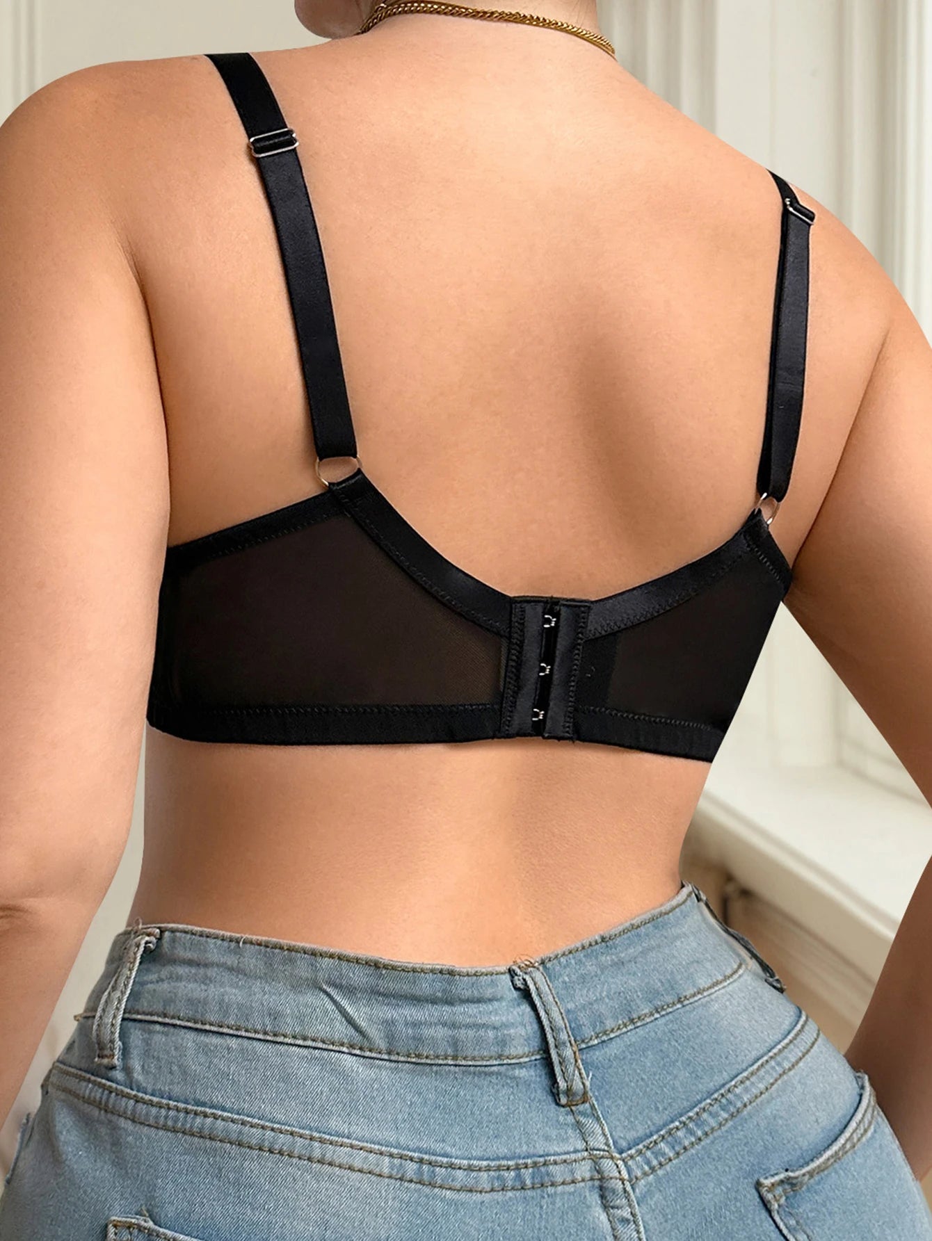 Plus Size Black Lace Bra - Big Bust Lingerie Criss Cross Straps, Push Up, Supportive, Sexy Lingerie for Big Bust MR3643