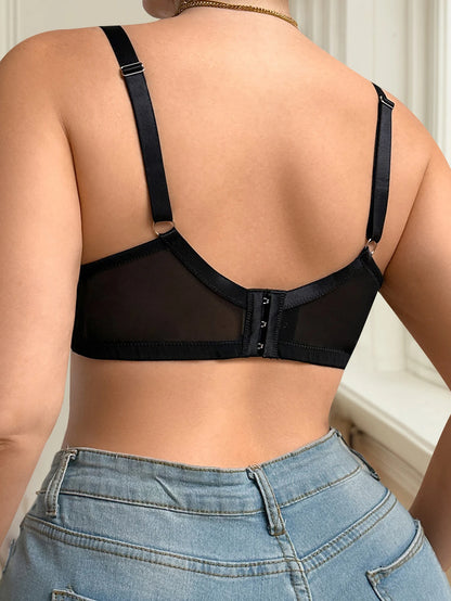Plus Size Black Lace Bra - Big Bust Lingerie Criss Cross Straps, Push Up, Supportive, Sexy Lingerie for Big Bust MR3643