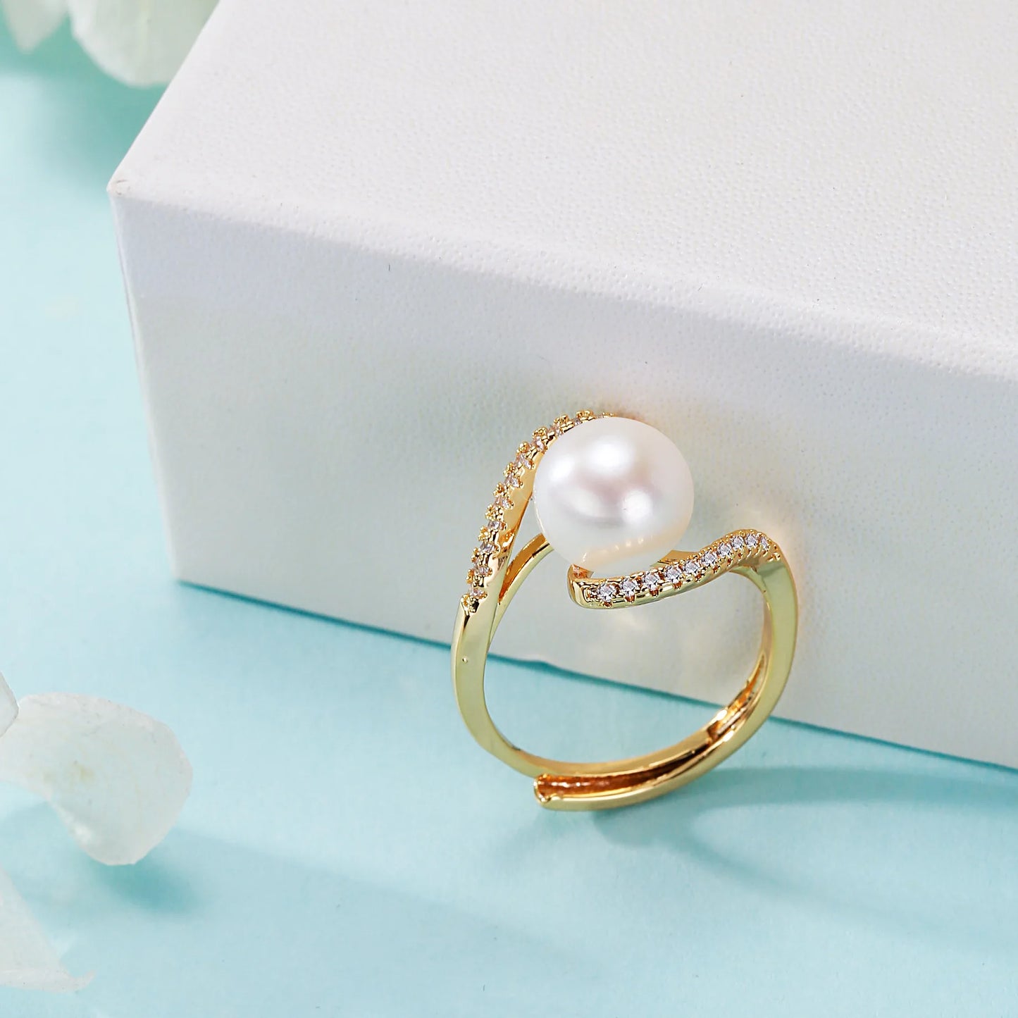 Real 14k Gold Jewelry Real Gold Balance Bar Natural Pearl Rings Women Luxury Femme Wedding Ring Bague Japanese Fine Jewelry Gift