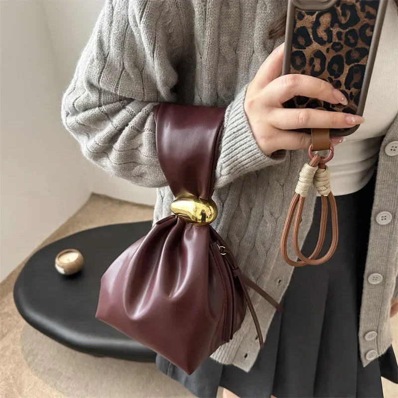 Fashion Pu Leather Women Handbags Vintage Pleated Design Ladies Small Tote Bag Elegant Evening Bags Female Bucket Dinner Purse