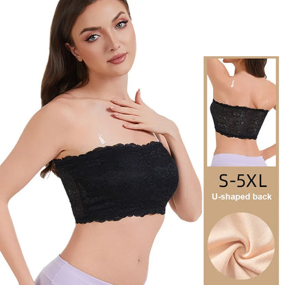 Plus Size Lace Bra Women Strapless Sexy Bra Comfortable Breathable Summer Sports Bra With Elastic Chest Strap