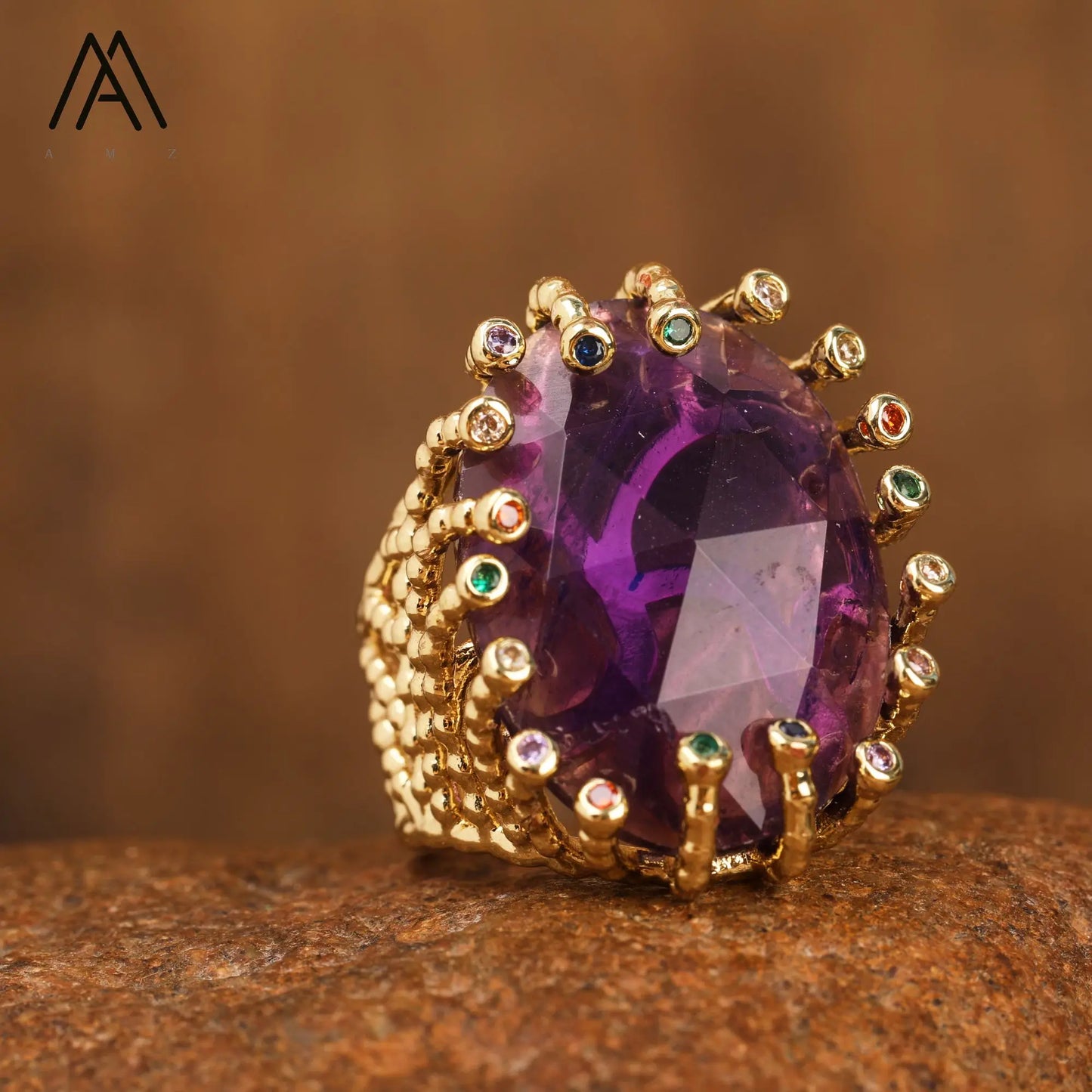 Luxury Vintage Gemstone Ring 18K Gold-Plated Women's Ring Natural Crystal Labradorite Rings Daily Wear Jewelry Gift Jewels
