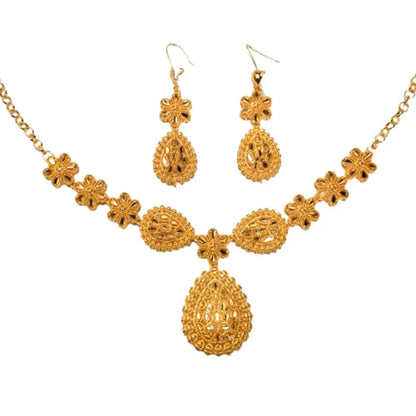 24K Gold Dubai Jewelry Sets Gifts Plated Gold Color Necklace Earring Set Dubai India Style Luxury African Bridal Jewelry Sets