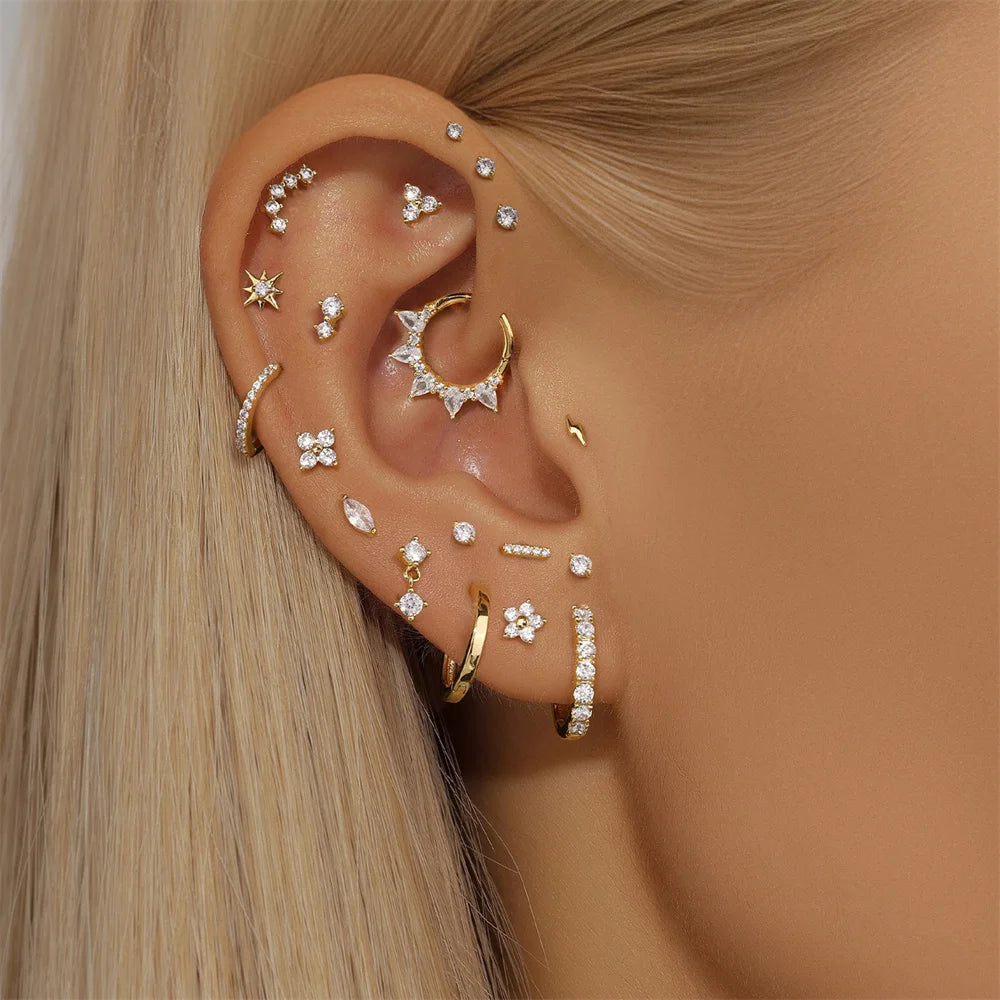 AIDE Single 1piece 14K Solid Gold Jewelry Stud Earring For Women Simple Mini Puncture Earrings Yellow Gold Jewelry Birthday Gift