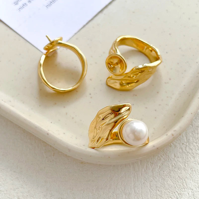 3 Pieces  Brass Plated with Genuine Gold  Baroque  Irregular  Ring Holder  DIY Makes Fashionable Jewelry Accessories Materials