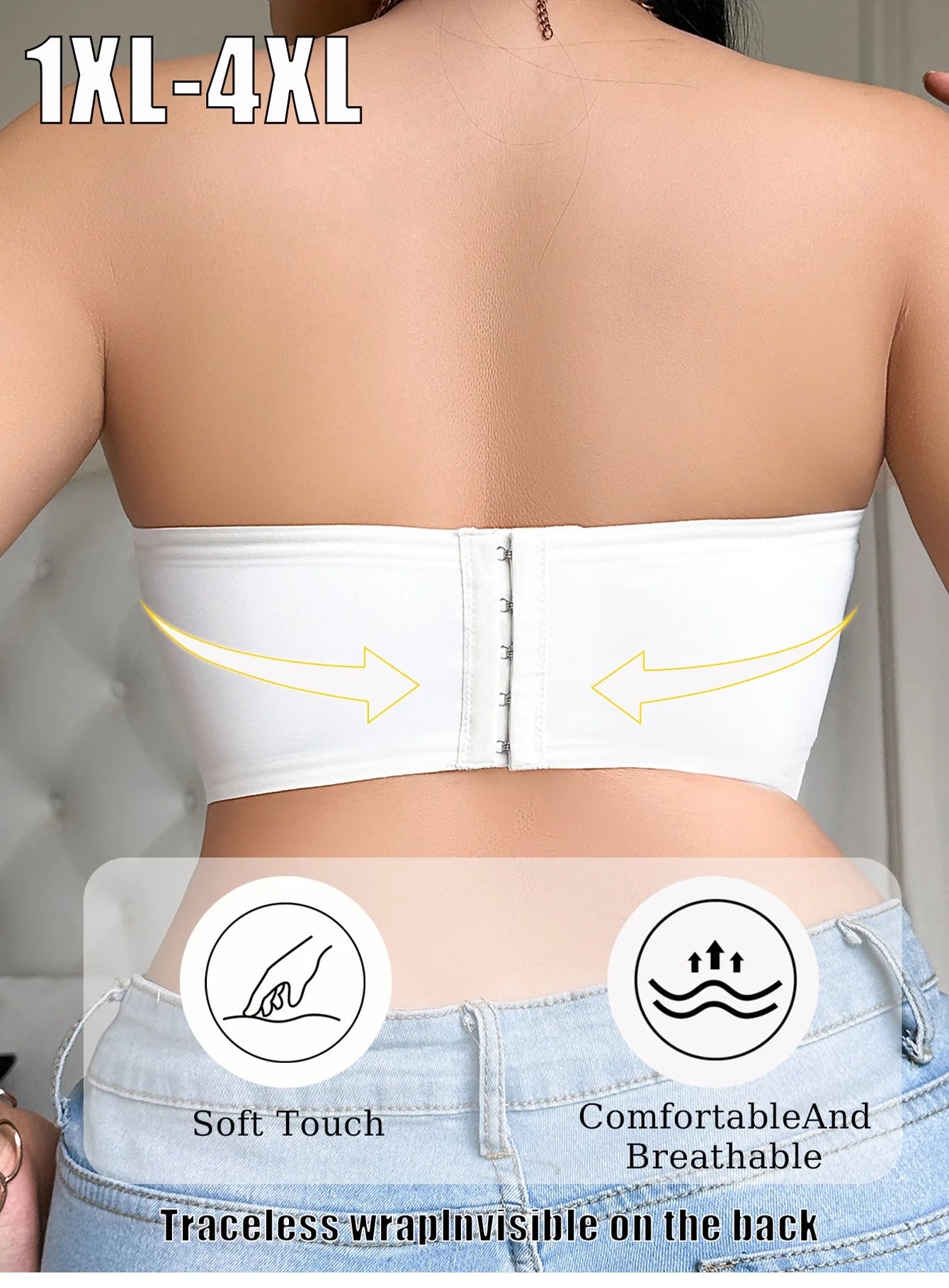 Plus Size Strapless Bandeau Bra - Wireless Support Extended Coverage