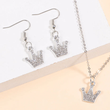 Gold/Silver Color Jewelry Set Luxury Shining Zircon Bear Crown Planet Earrings Necklace Sets For Party Anniversary Exquisite Gif