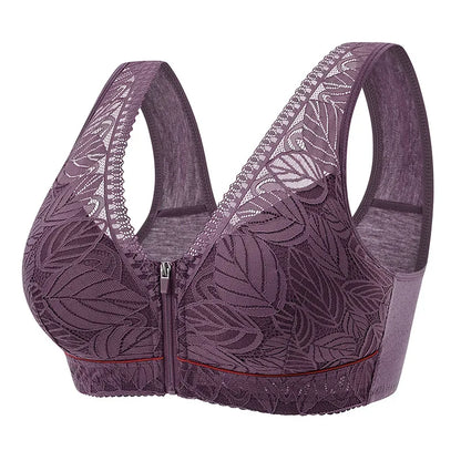 Front zipper Soft cotton cups Bra breathable women wireless underwear  lace strap tank leaves top plus size bra