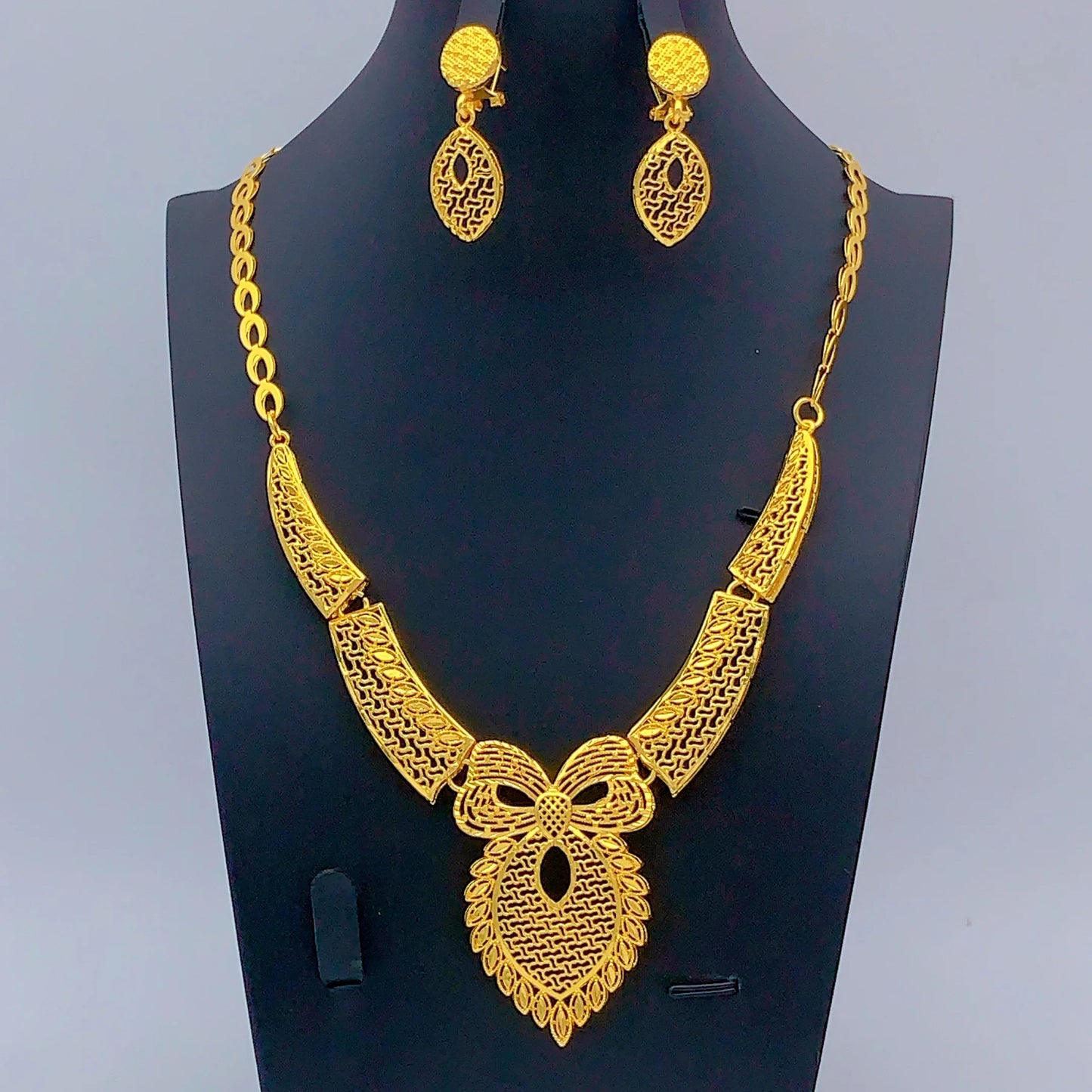Indian 24K Gold Plated Jewelry Set For Women Nigeria Dubai African Bridal Necklace Earrings Wedding Party Gift Jewellery