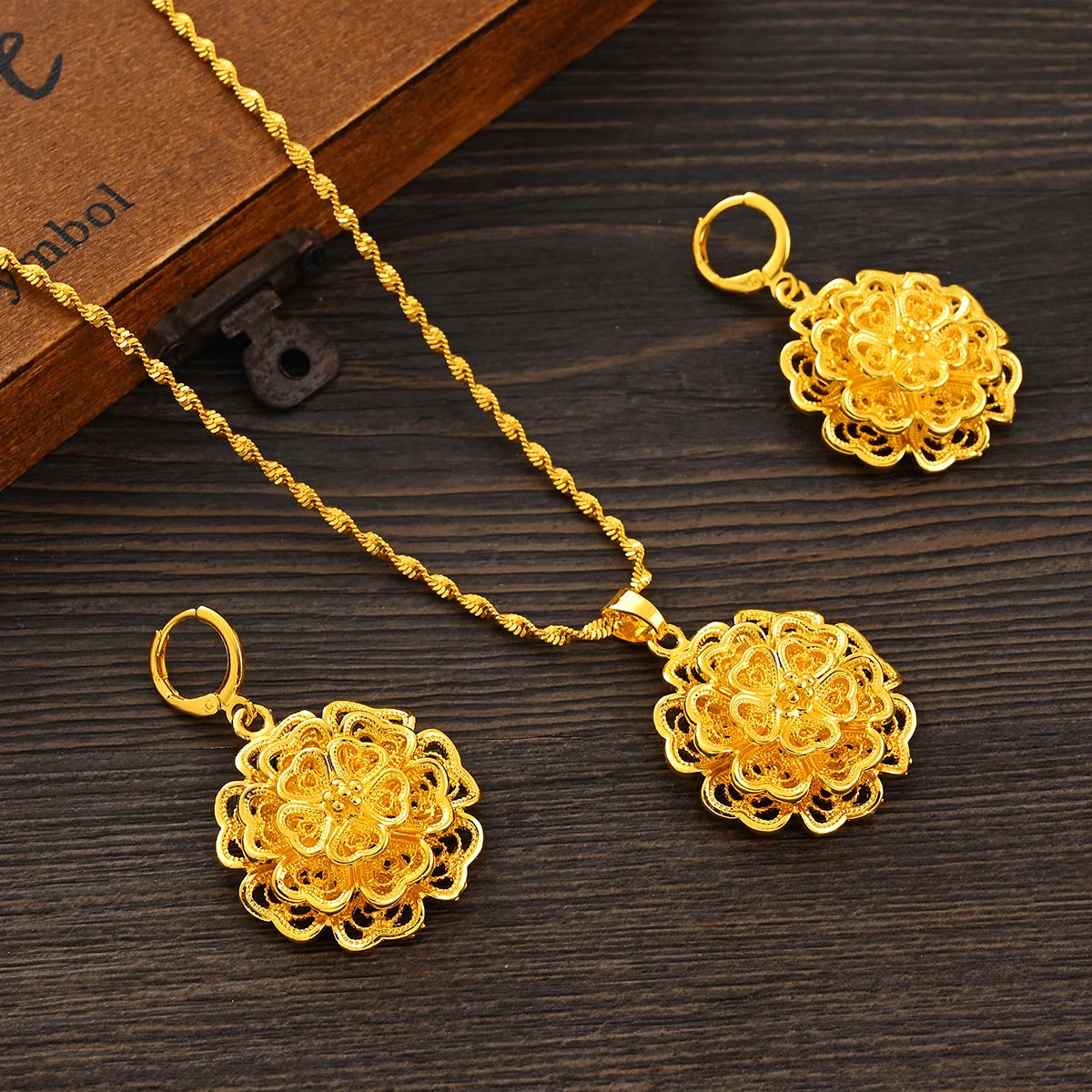 Fashion Gold Color Jewelry for Women Necklace Earrings Set Party Accessories Dubai India Africa Gift