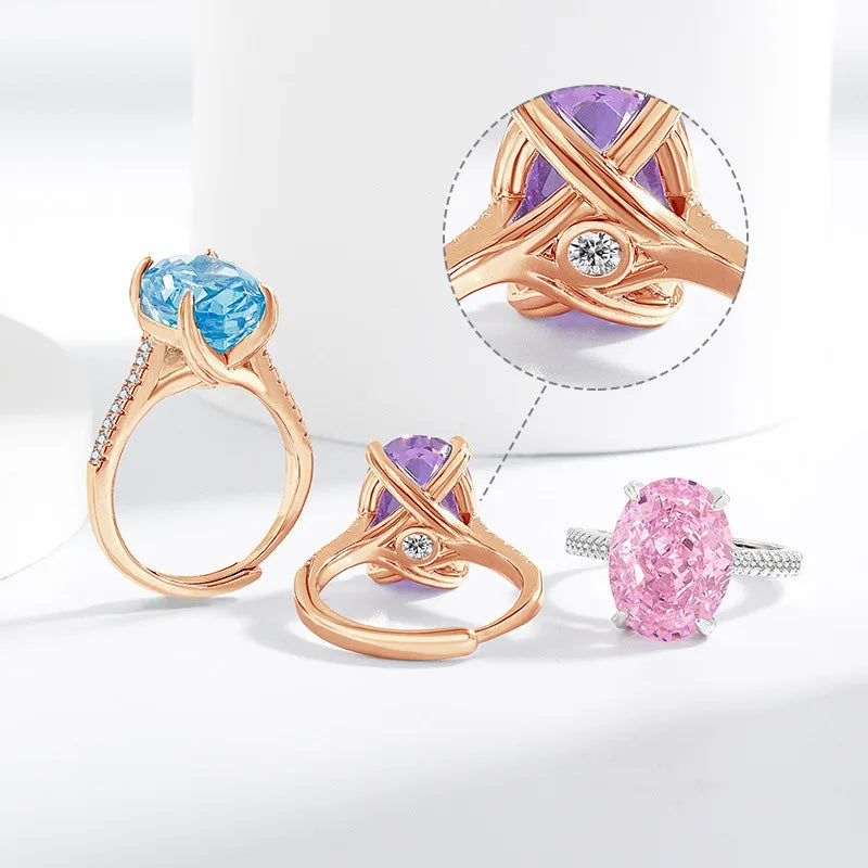 925 Sterling Silver Luxury Atmospheric Sparkle Pigeon Egg Zircon Ladies Ring Rose Gold Jewelry