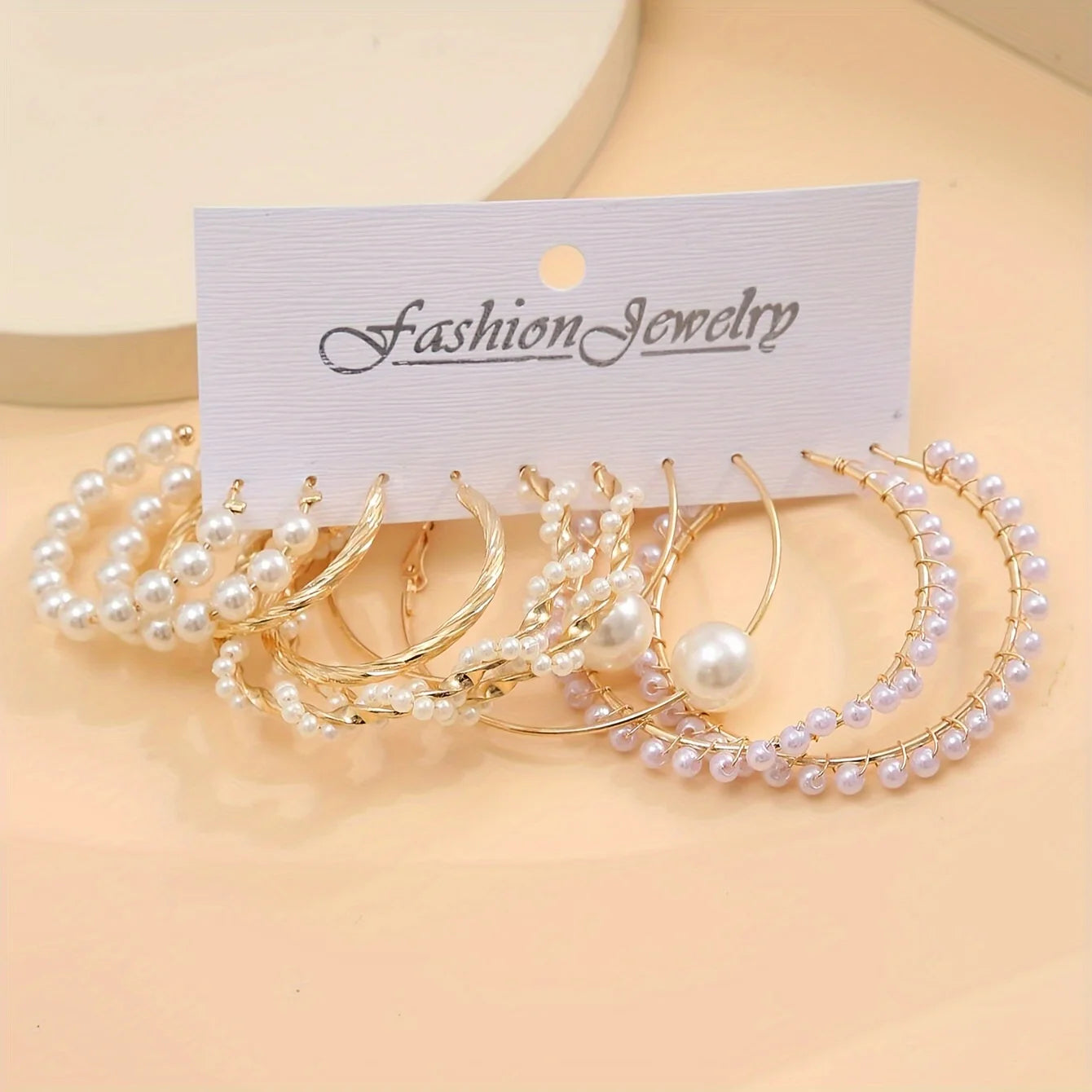 Fashion women's round earrings set, imitation pearl plated K gold jewelry gift